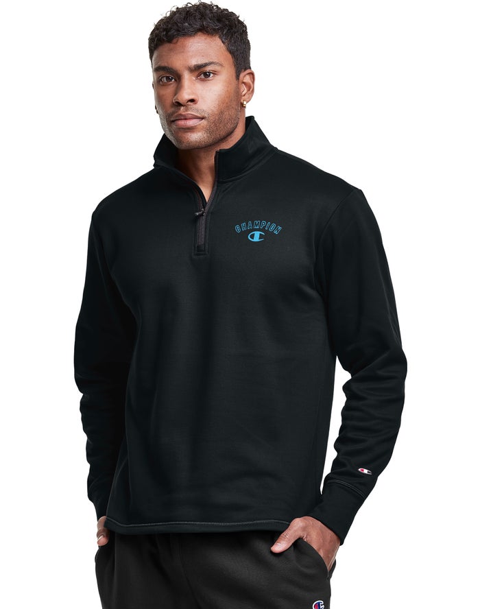 Champion Game Day 1/4 Zip Block Arch Logo - Miesten Mustat Collegepaita - Suomi 6072381-BG